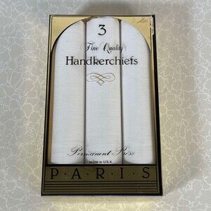 Vintage PARIS Handkerchiefs Set of 3 Fine Quality Permanent Press Made USA